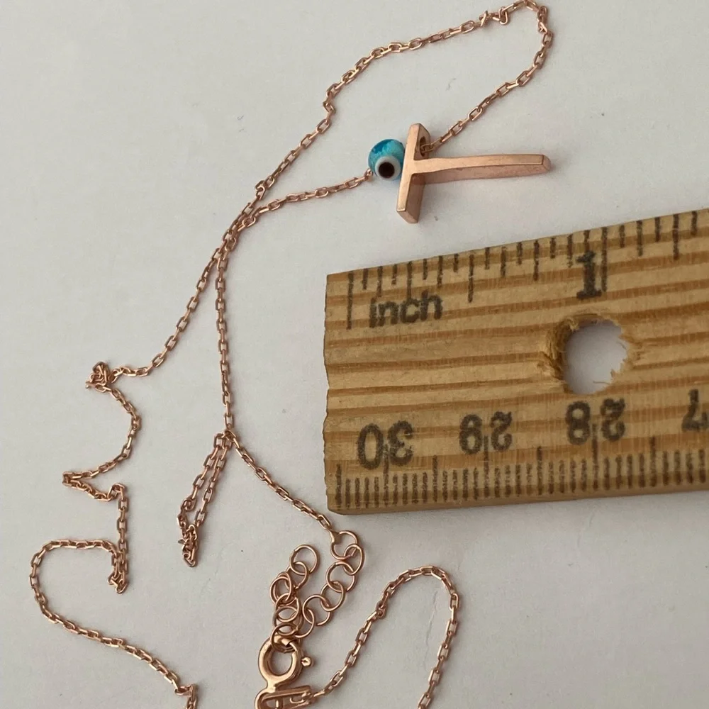 925 Silver letter T initial evil eye necklace